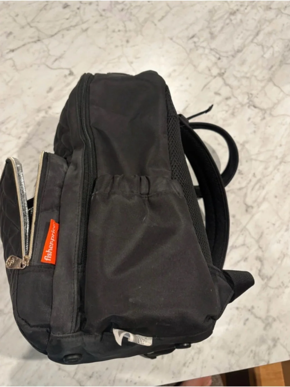Fisher-Price Black Diaper Bag Backpack with Insulated Pouch and Changing Pad